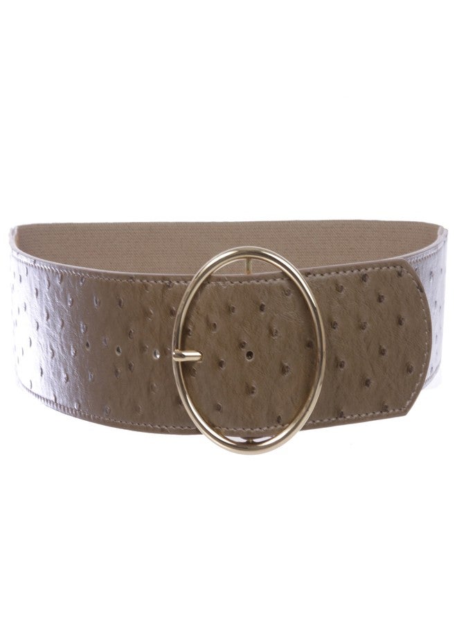 Beltiscool 2 3/8" (60 mm) Wide Ostrich Print High Waist Fashion Stretch belt, Taupe | m/l 32"-35" - Image 1